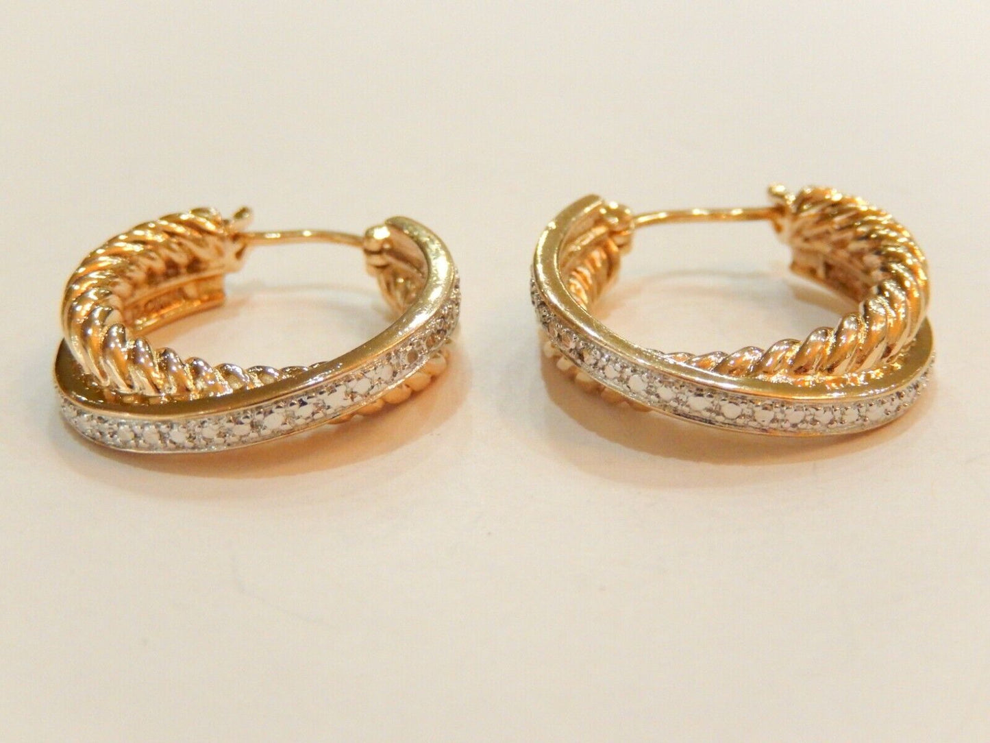14K Yellow Gold Vermeil .925 SS Real Diamond  Hoop Earrings 13.7gms