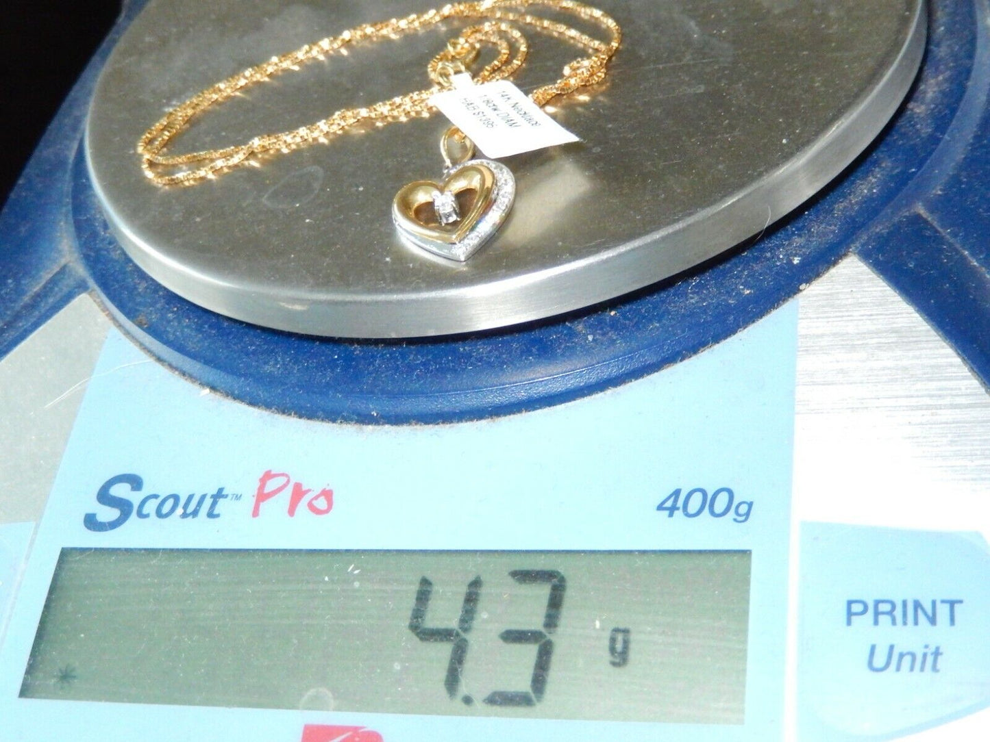 *VINTAGE*  14K Two Tone Gold Natural  Diamond Heart Pendant w/16" 14K YG Chain