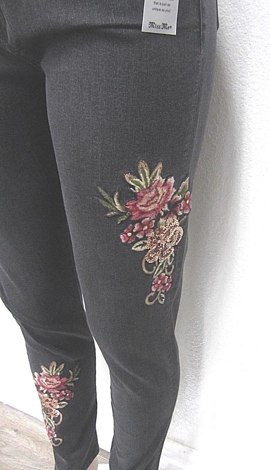 NWT Miss Me Dark Grey Sequin/Embroidered Jeans - Skinny  - M2081S Sz 26x29