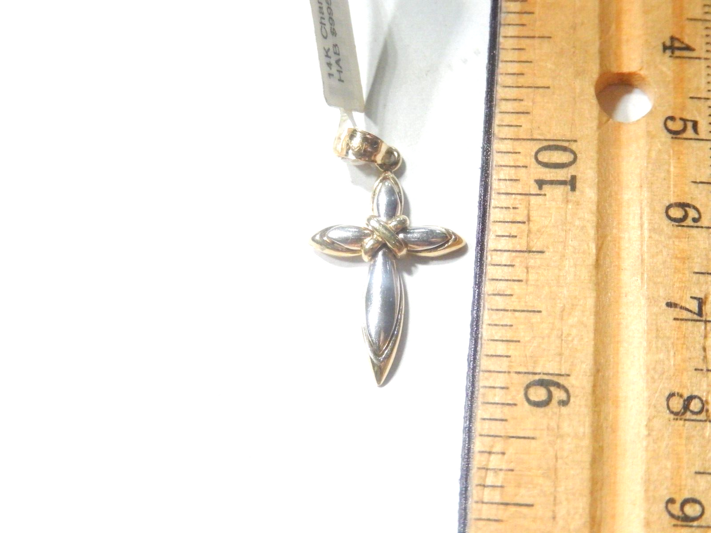 *VINTAGE*  14K Two-Tone Gold Polished Cross Pendant 1.25" Tall