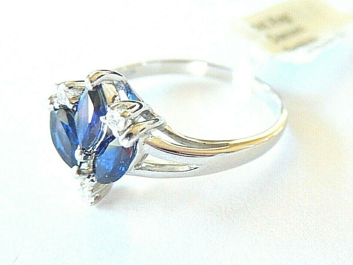 *NWT* 14k White Gold .75CT Marquise Sapphire & Diamond  Ring -Size 8.5