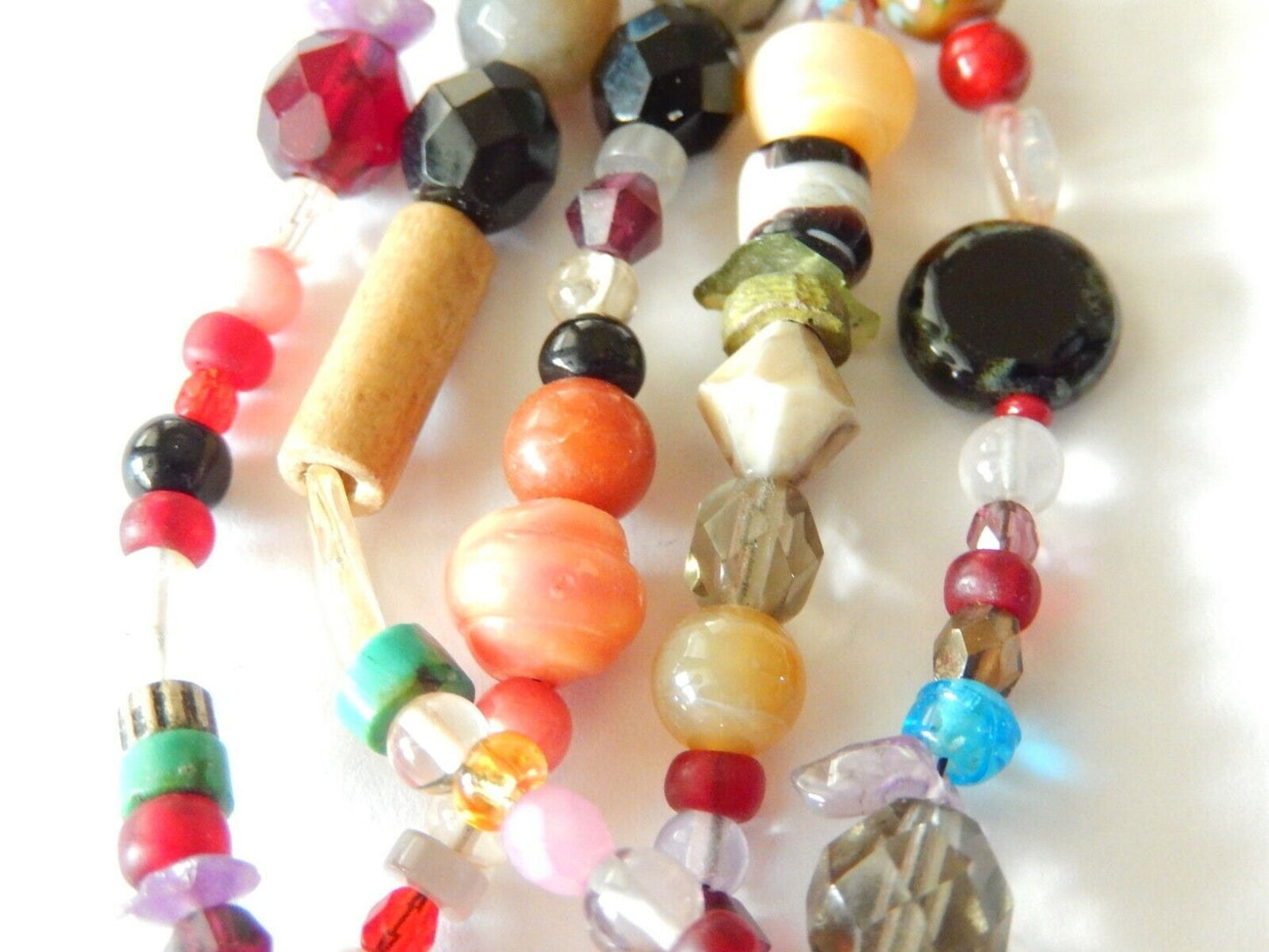 *VINTAGE* Five Strand Multi Semi Precious Gemstone Chip and Beaded Necklace 18"