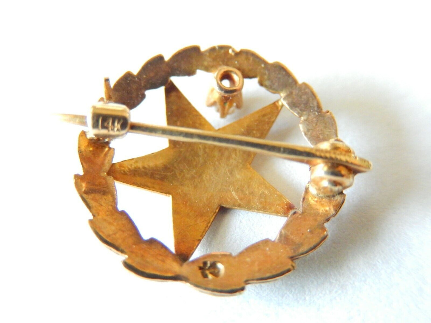 Antique 14K Yellow Gold Eastern Star Pin With Mine Cut Diamond NICE!!