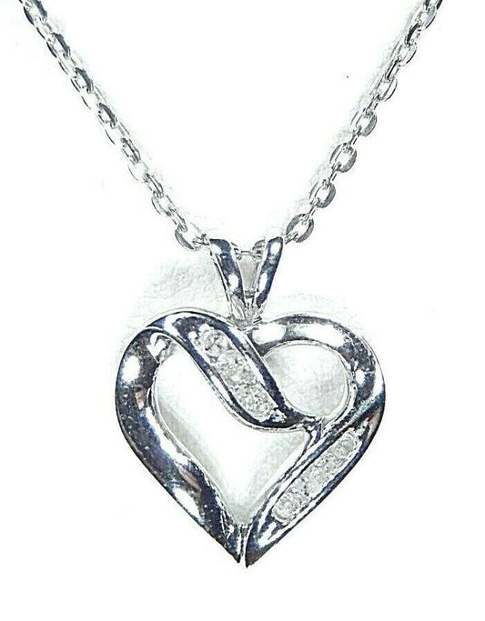 *NEW* 10K White Gold Diamond Heart Pendant Necklace with 18" Chain