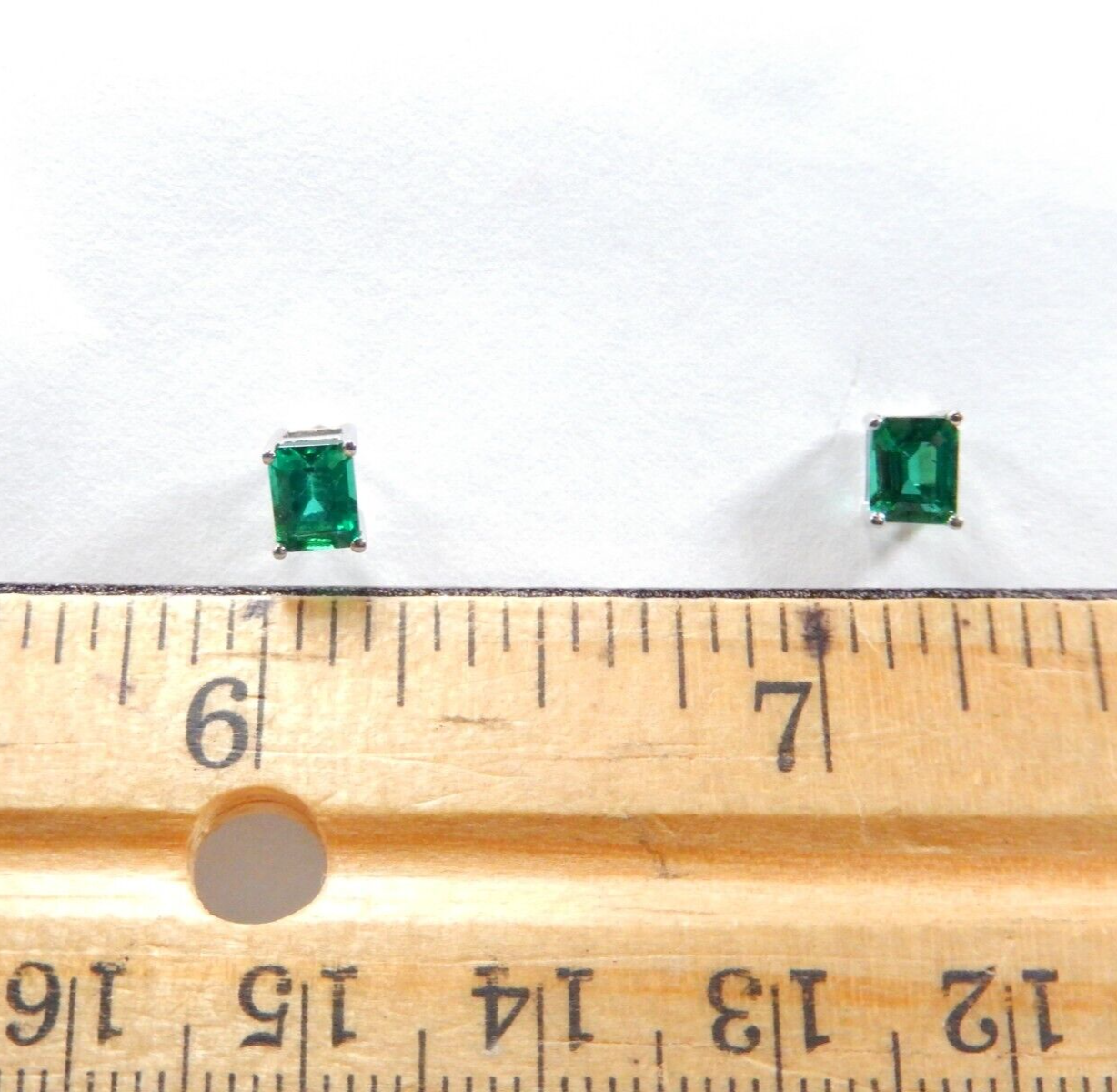 10k White Gold .75 CT TW 5mm x 4mm Lab Created Emerald Earrings Studs