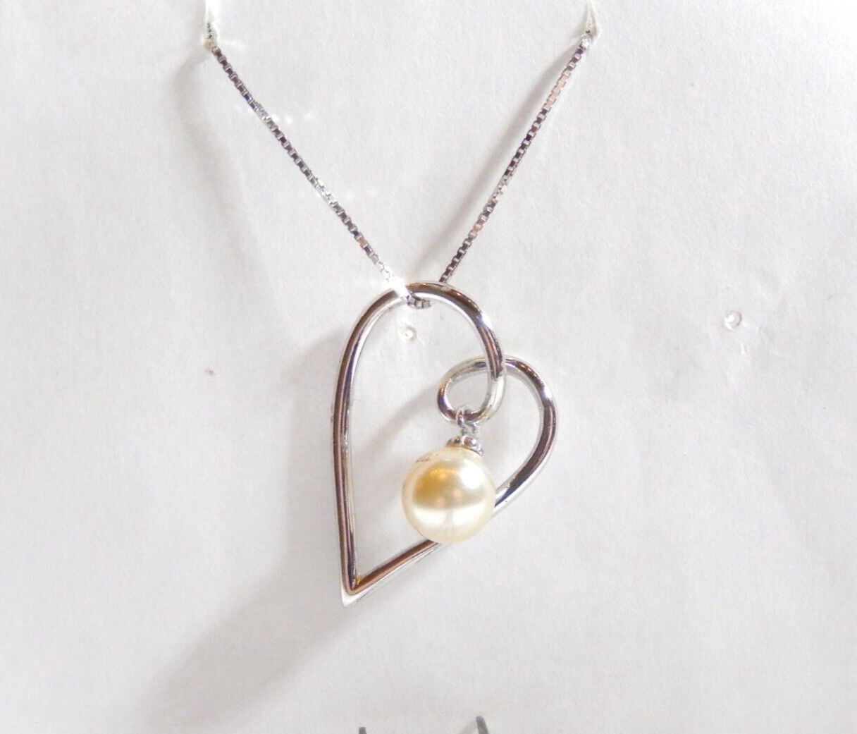 Sterling Silver  Heart Slide Pendant with Faux Pearl Dangle Pendant w/18"chain
