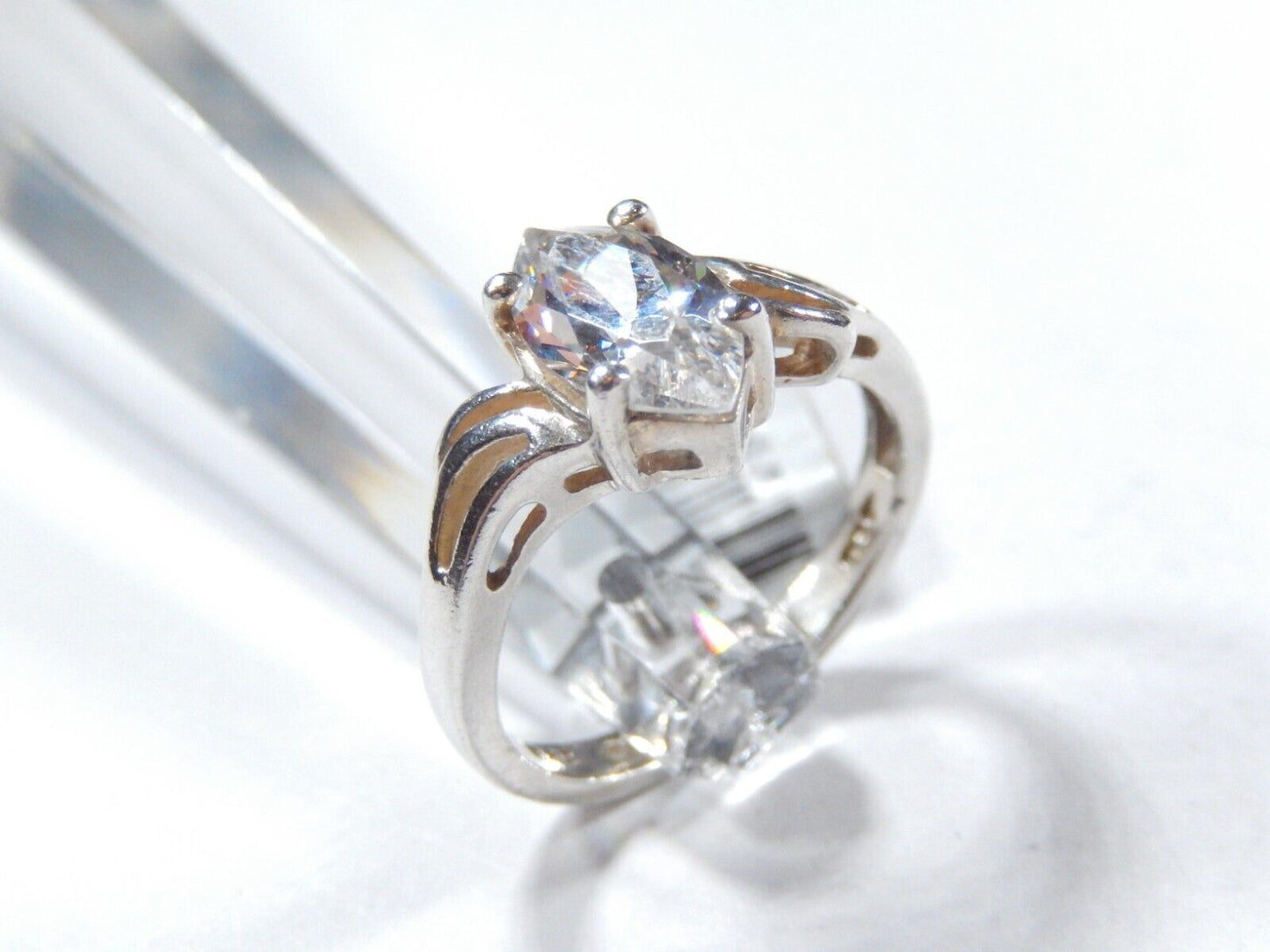 *VINTAGE* Solitaire Sterling Silver 1.50 CT  Marquise Cut CZ Ring Size 6