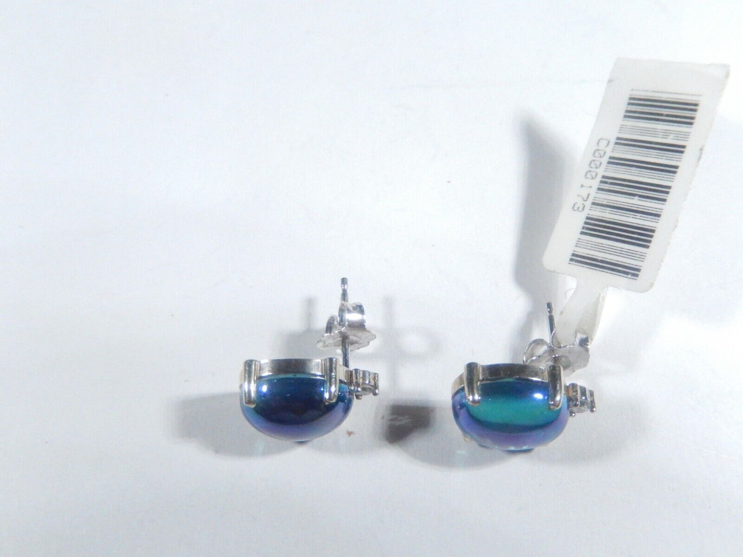*VINTAGE*  14K 6.00 CT TW 10mm x 8mm Blue Chalcedony & Diamond  Stud Earrings