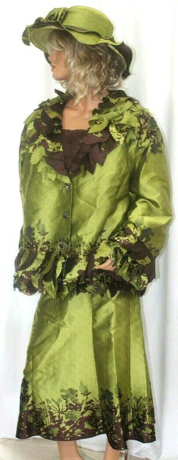 NUBIANO New York Jewel Button Maxi Skirt With Jacket Suit 26W and Matching Hat