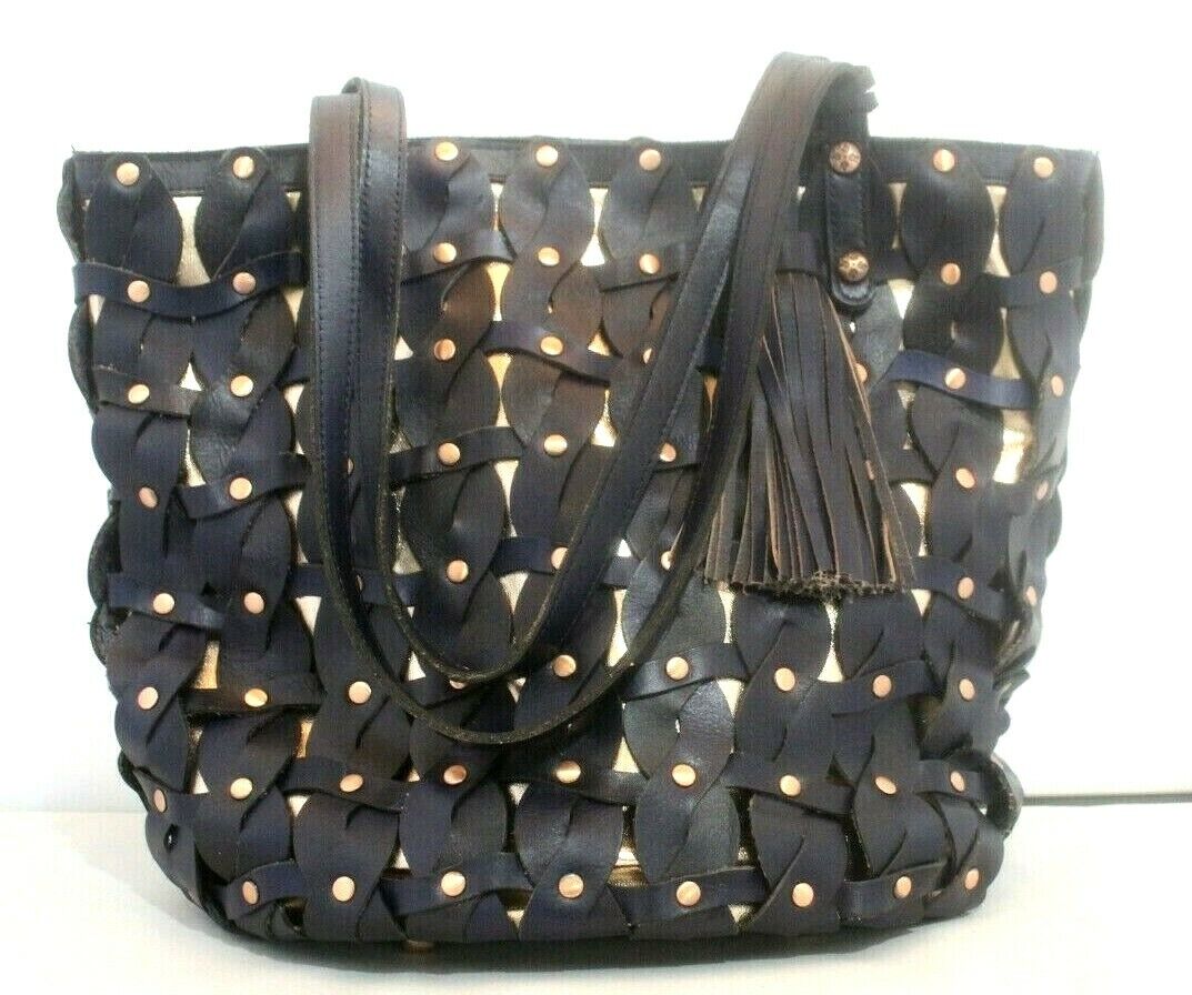 *NWOT* $299. Patricia Nash Twisted Braid Tote Navy Italian Leather Mizzana Bag