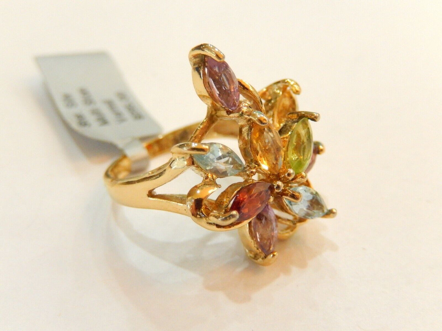 *VINTAGE*  14K Gold Vermeil Sterling Silver Multi Gem Ring - Size 5.25