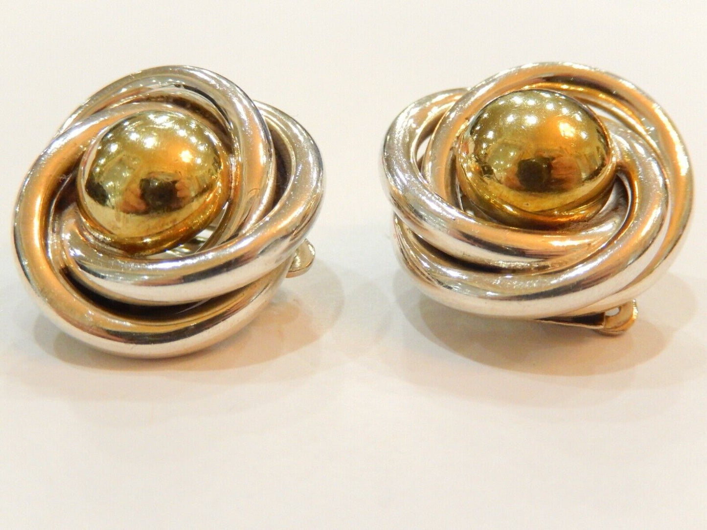 Vintage Taxco Mexico Sterling Silver 925 And Brass Circle Clip On Earrings