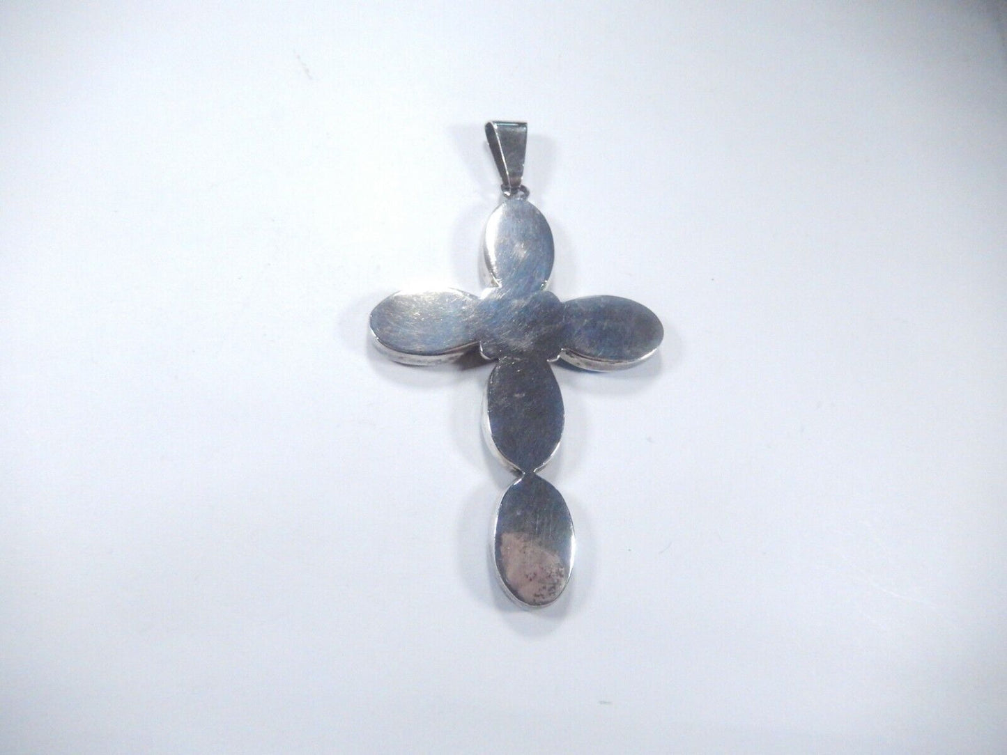 *VINTAGE*  Large Sterling Taxco Mexico Multi Gemstone Cross Pendant 3.5" Tall