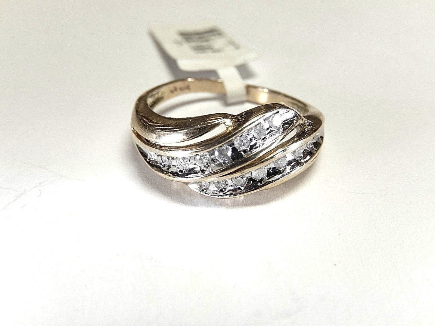 Two Row .25CT Natural Diamond Slant Wedding Band Ring in 10K SOLID Yellow Gold