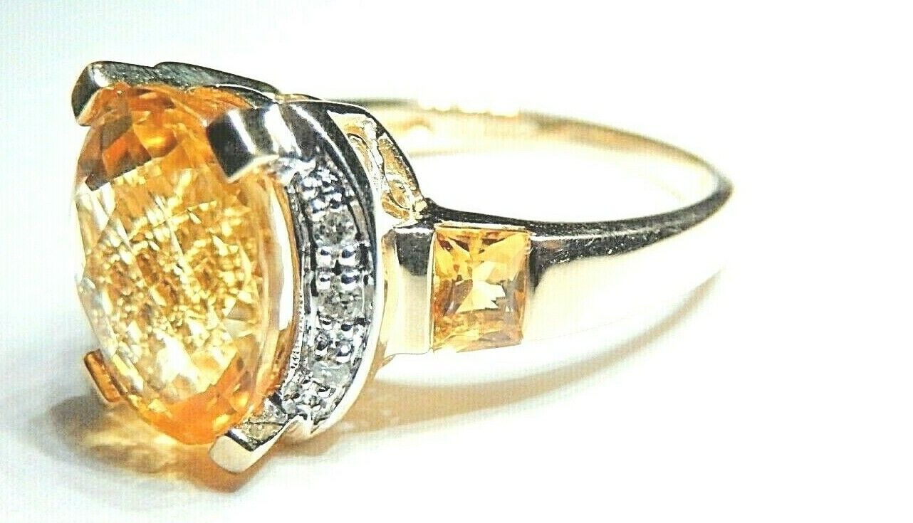 *VINTAGE*  14k Yellow Gold 5.00CT Oval Citrine & Diamond Ladies Ring Size 6.5