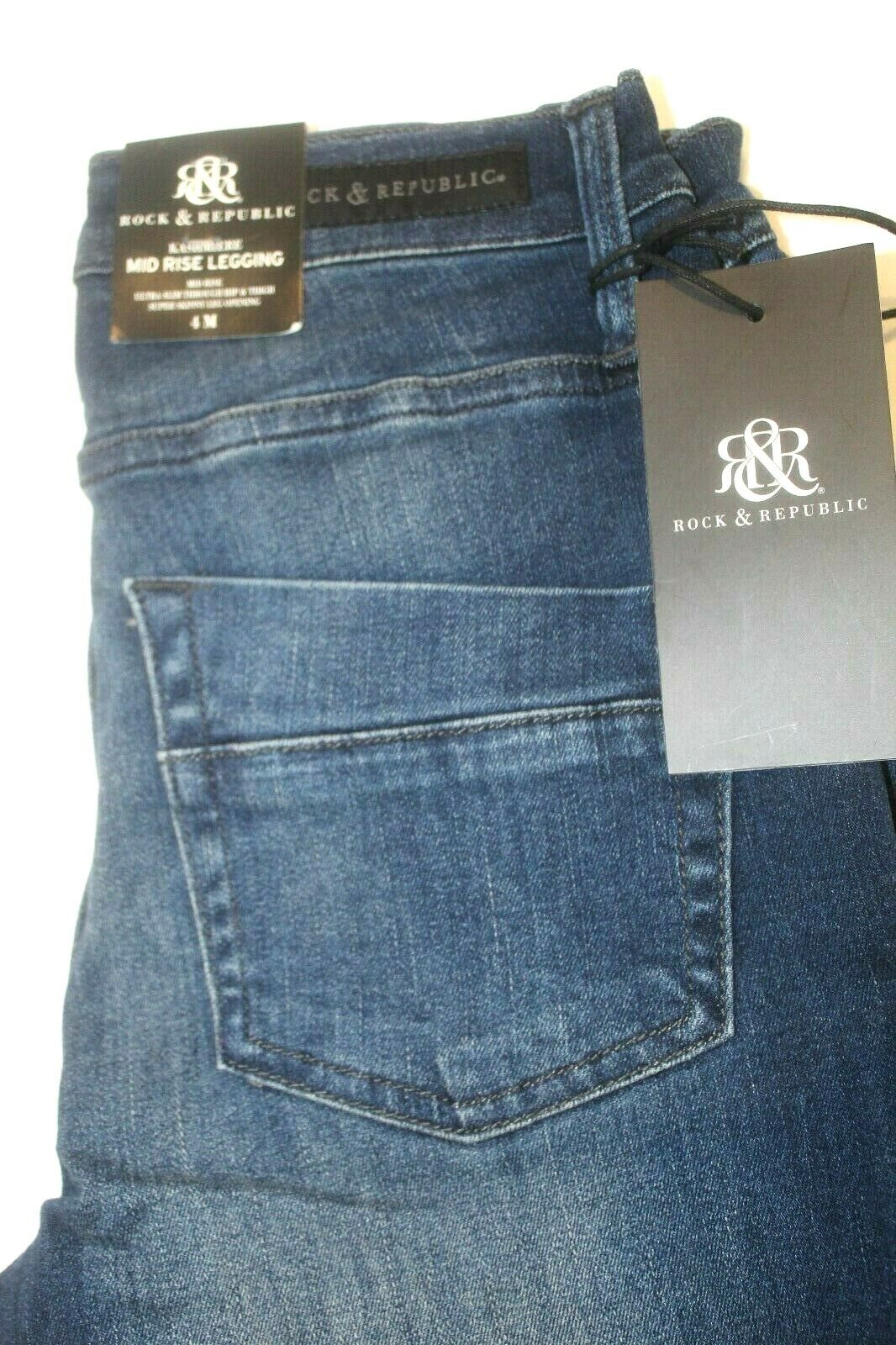 *NWT* $88. Womens Rock & Republic Mid Rise Legging Kashmiere Stretch Jeans Sz 4M