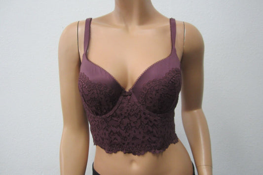 *NWT*   Victoria's Secret  SEXY   Purple Lace Longline Bra Mini Bustier Size 34D