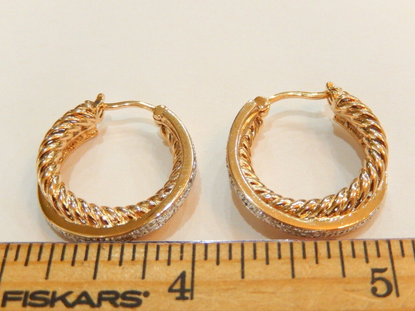 14K Yellow Gold Vermeil .925 SS Real Diamond  Hoop Earrings 13.7gms