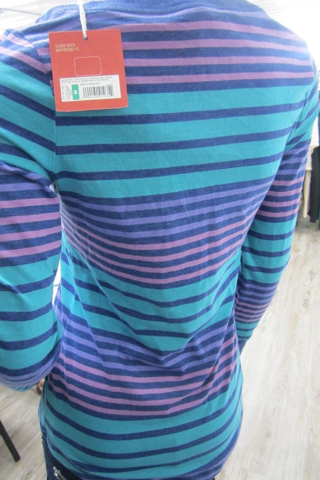 NWT Mossimo Supply Women's Blue Purple Turquoise Stripe LS Scoop Neck Top Sz M