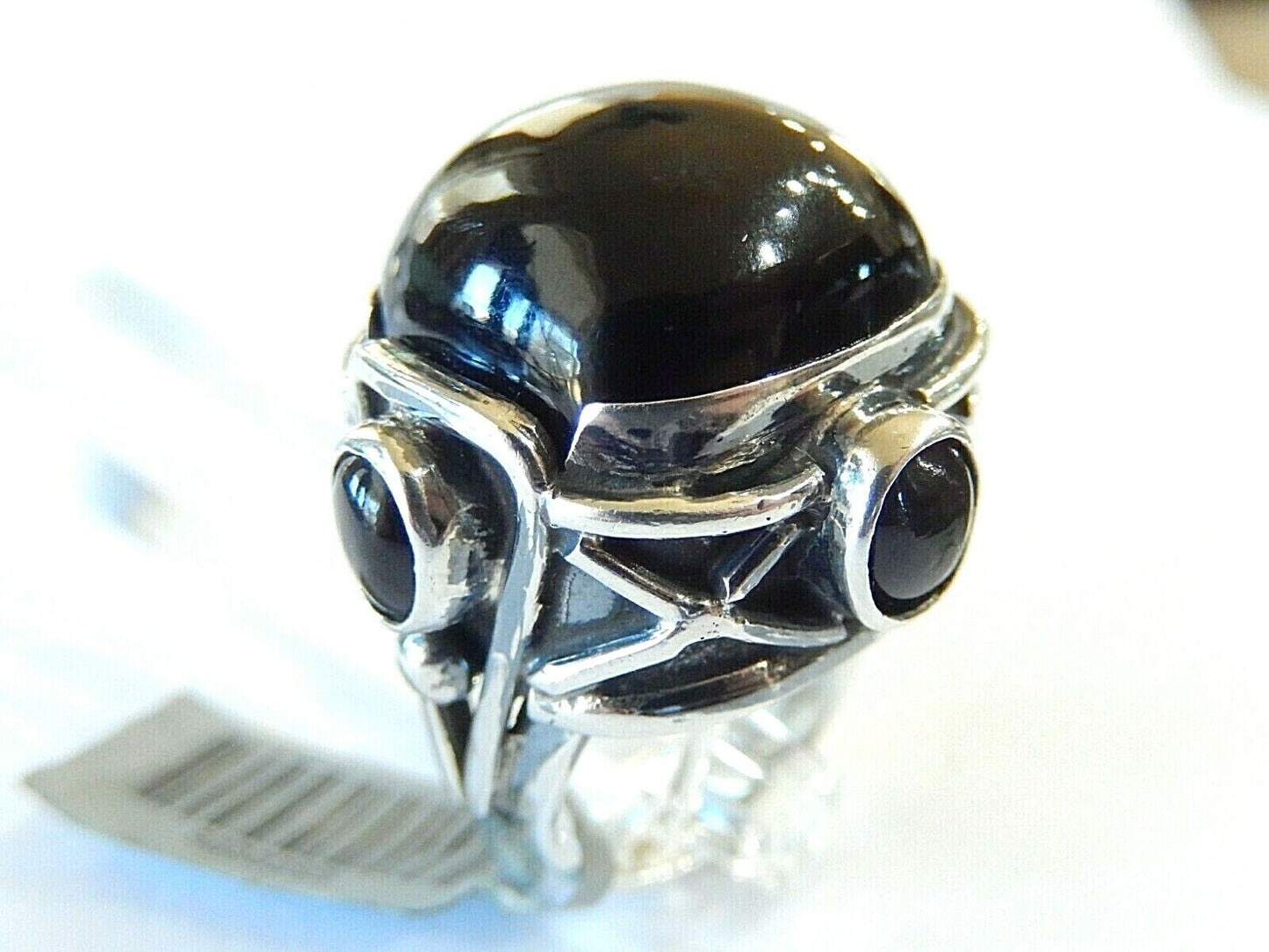 *VINTAGE*  LARGE - Sterling Silver Hand Made Black Onyx Gemstone Ring Size 5