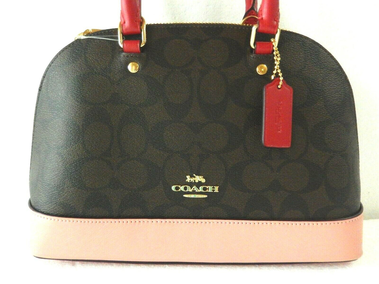 NWT $325 COACH Colorblock Signature Mini Sierra Satchel Crossbody  BRWN PINK RED