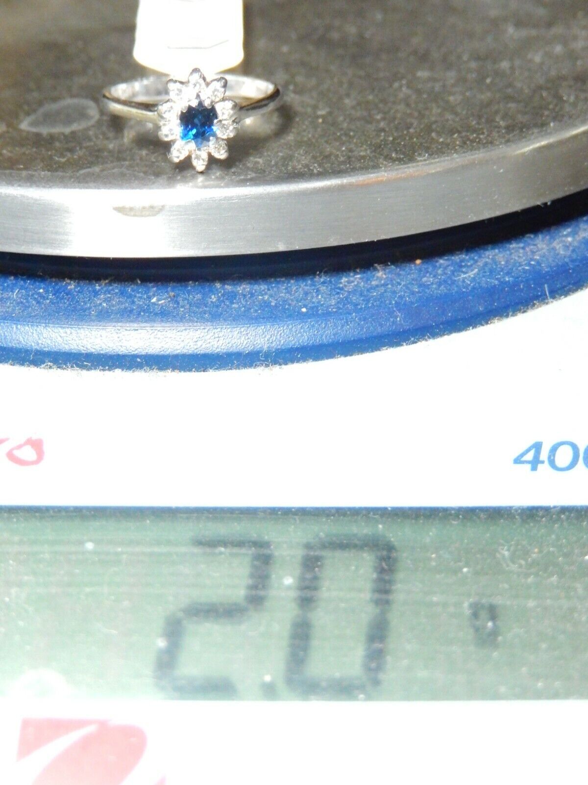 *NWT* 14K White Gold  Blue Sapphire & Diamond Halo  Engagement Ring Sz 4