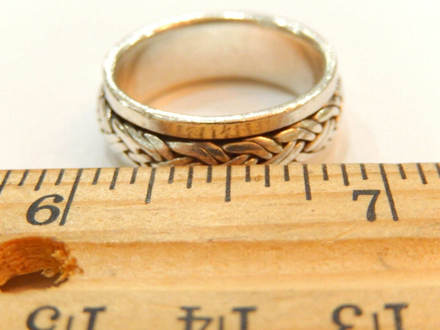 Sterling Silver 8mm Woven Braided Spinner Ring Band   9gm  Size 10