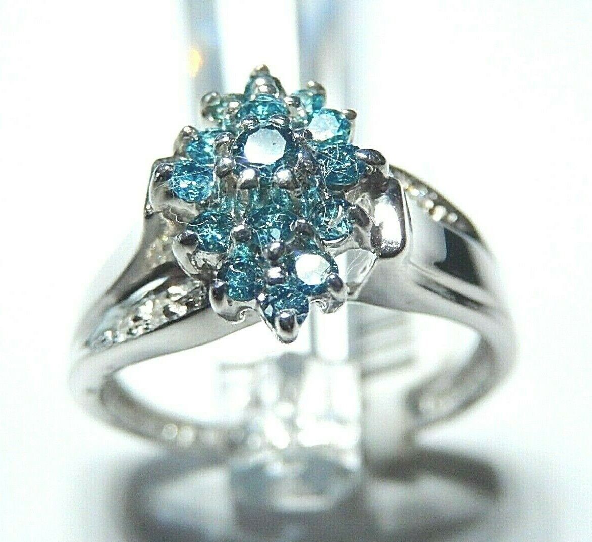 *NWT*14K White Gold .50CTW Blue Diamond Cocktail Cluster Ring Size 10.25