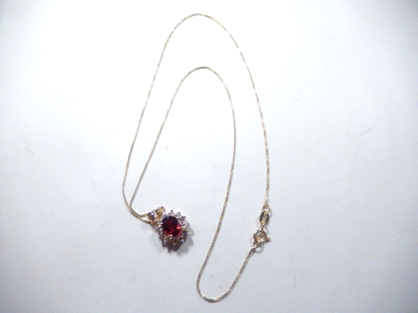 14K Yellow Gold 2.00 Ct Oval Cut Red Garnet & 12 CZ Pendant w/18"chain