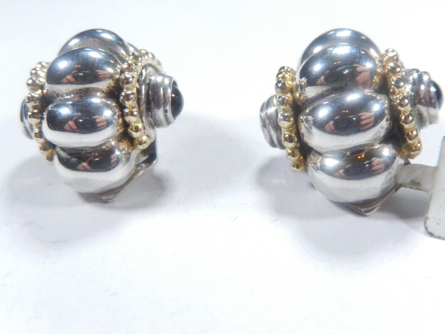*VINTAGE*  Flli Menegatti  925 Sterling & Gold Beaded Trim & Black Onyx Earrings