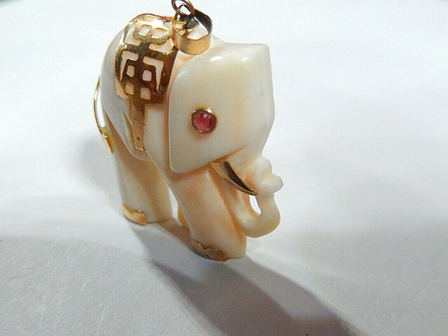*VINTAGE*  14k Gold Hand Carved Elephant Pendant with Ruby Eye