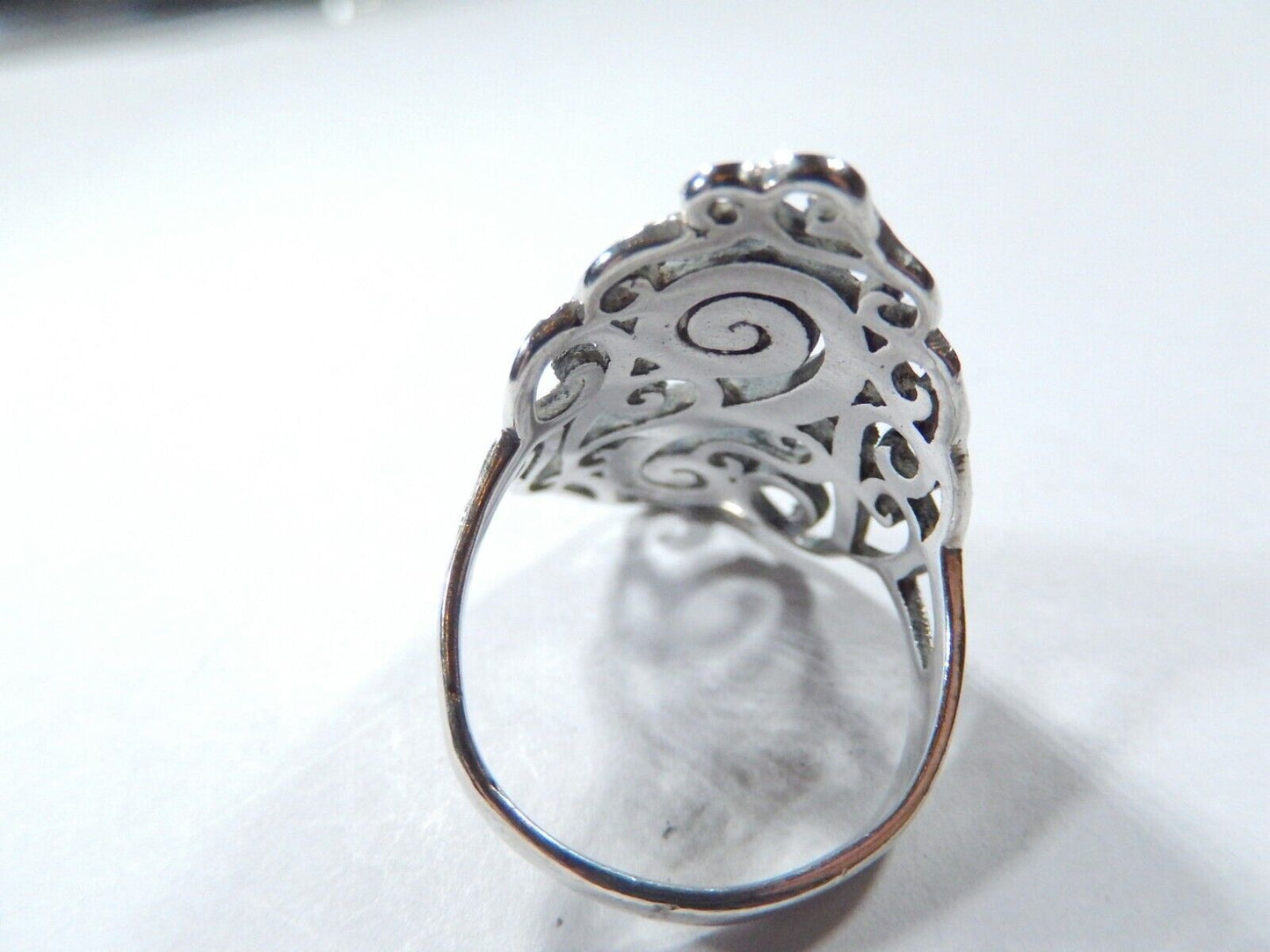 *VINTAGE*  Sterling Silver Handcrafted Lace Embroidery Filigree Ring Sz 8