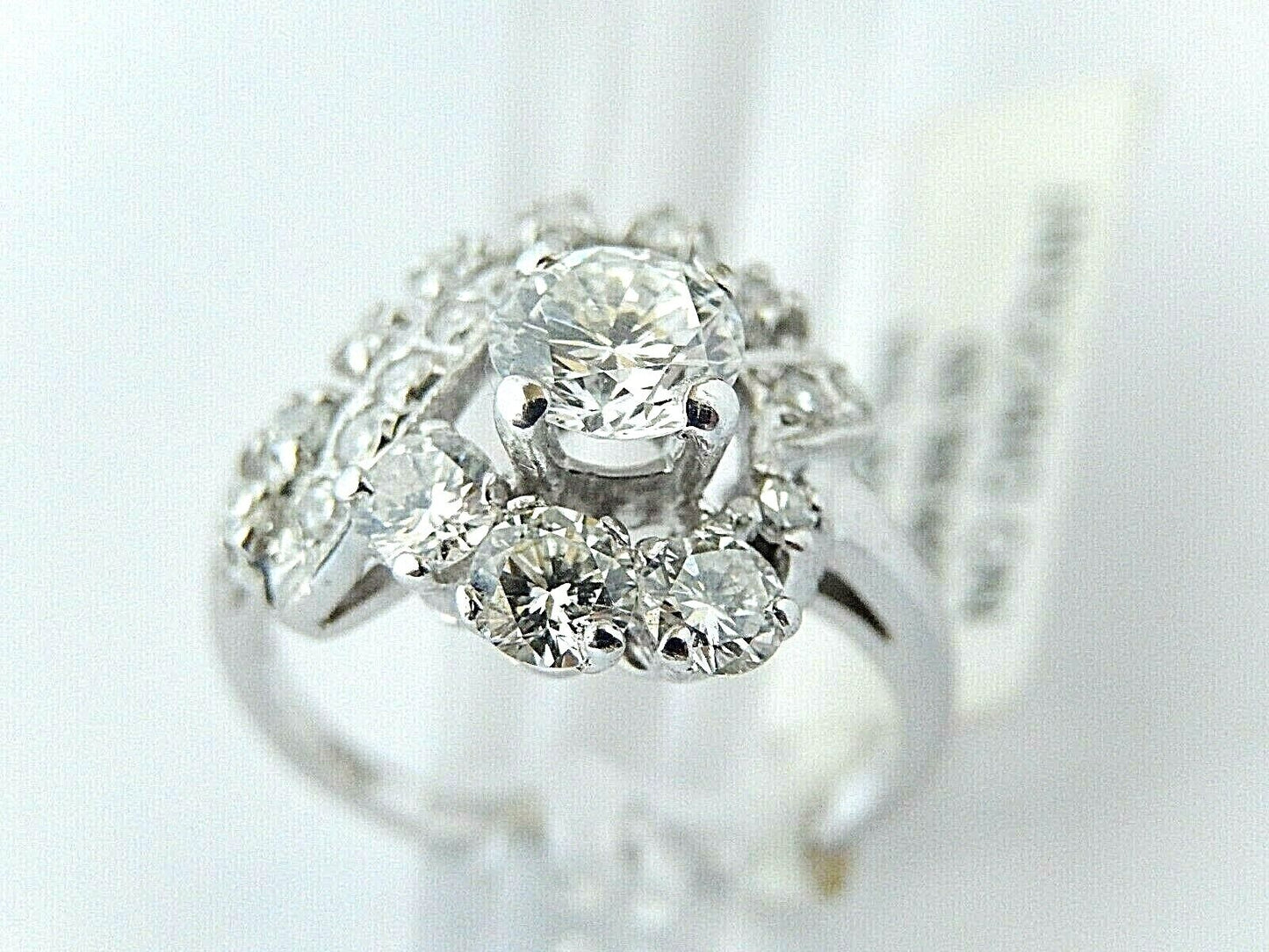 *VINTAGE*  Halo Engagement Ring 1.25Ct Round Cut Natural Diamond 14K White Gold