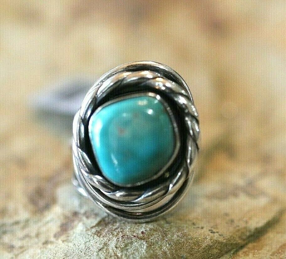 *VINTAGE*  Native American Sterling Silver Handmade Turquoise Ring  Adjustable
