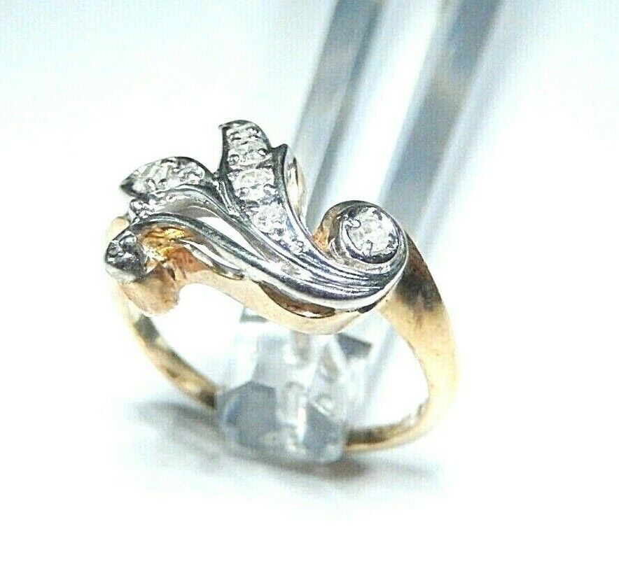 *VINTAGE*  14K Yellow Gold Seven Natural VS Diamond Ring Size 6.5