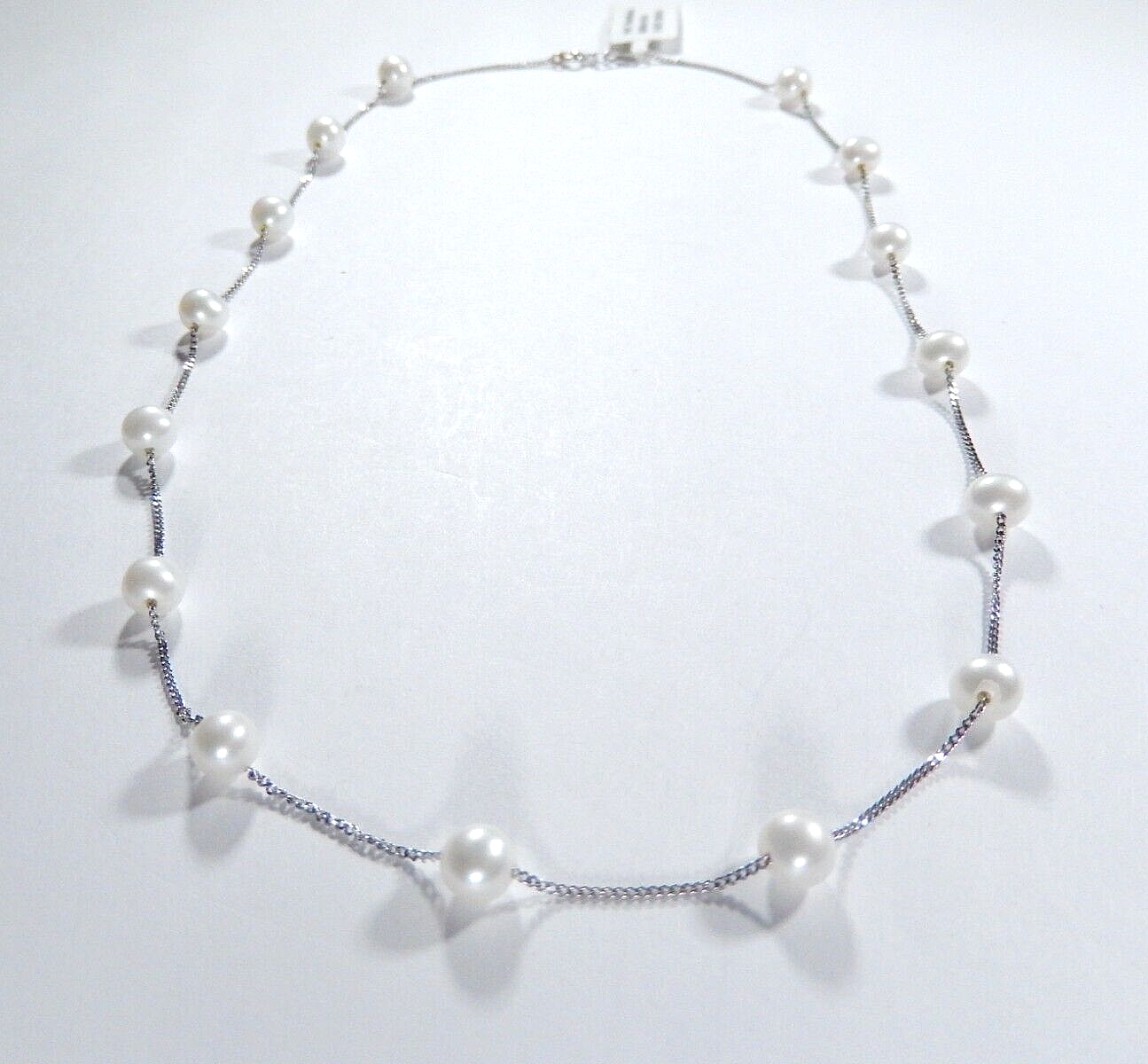 Mikimoto 14k White Gold Chain Stationary Pearl Necklace 16.25" Length