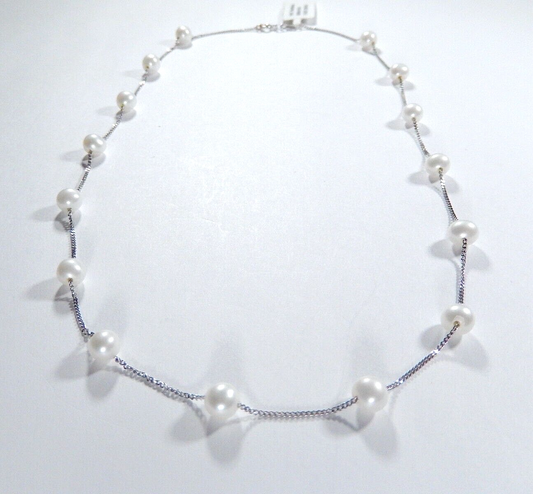 Mikimoto 14k White Gold Chain Stationary Pearl Necklace 16.25" Length