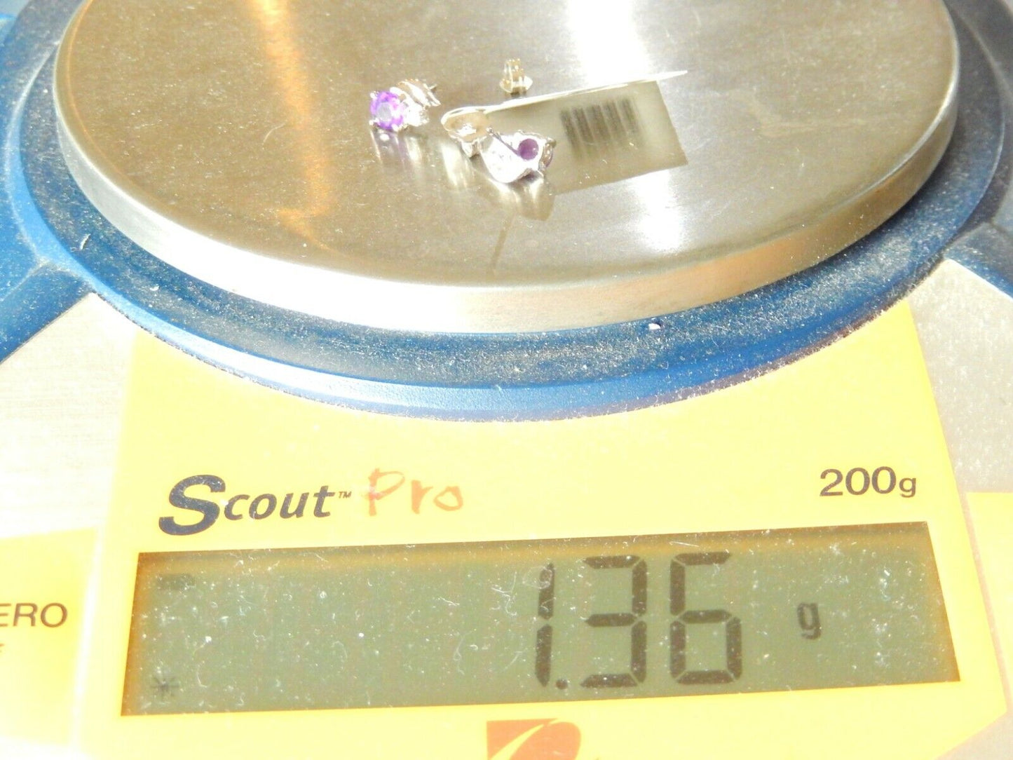 *NWT* 14K White Gold .75CT Amethyst & Diamond Stud Earrings
