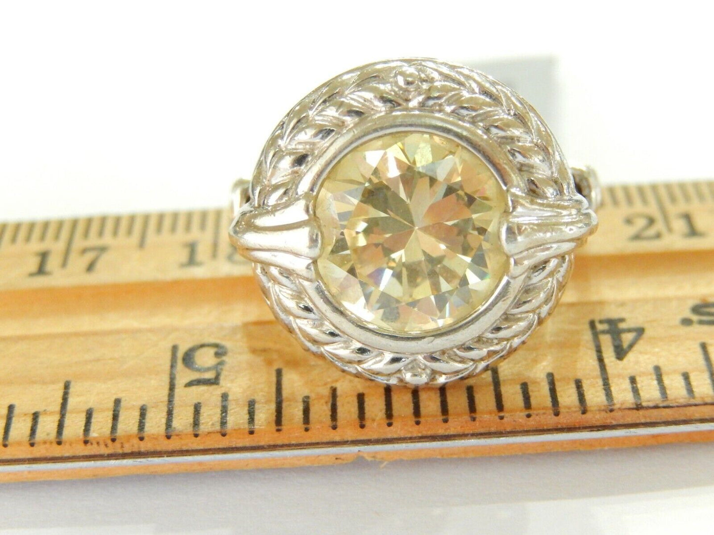 *VINTAGE* LARGE  Sterling Silver 925 Size 8.5 Yellow Clear CZ Ring