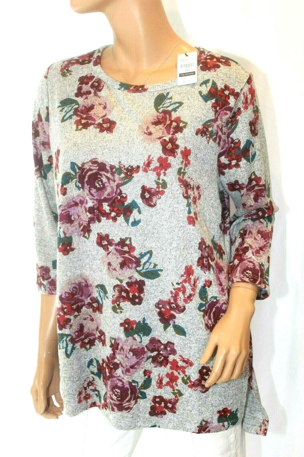 *NWT* Lane Bryant Gray & Floral Knit Smock Long Sleeves Size 14-16