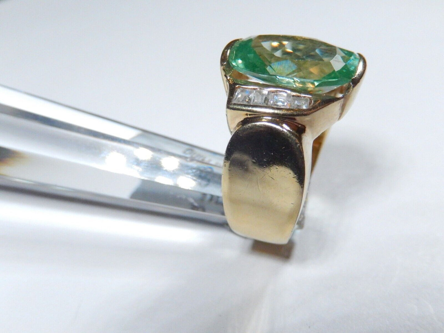 *VINTAGE*   18k Gold Vermeil Sterling 10 CT Topaz & Clear CZ Ring Size 7.5