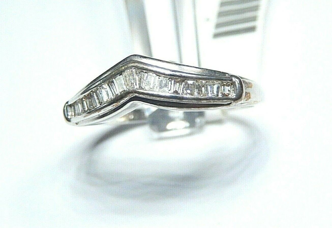 *NWT* 10k White Gold 1/3CT Baguette Cut Natural Diamond Wedding Ring Size 9