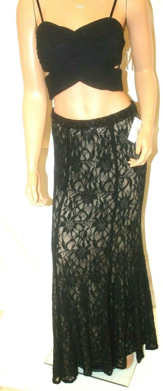 *NWT* $229.00 Bee Darlin Two Piece Crop Top & Long Sequin Black Skirt Size 7/8