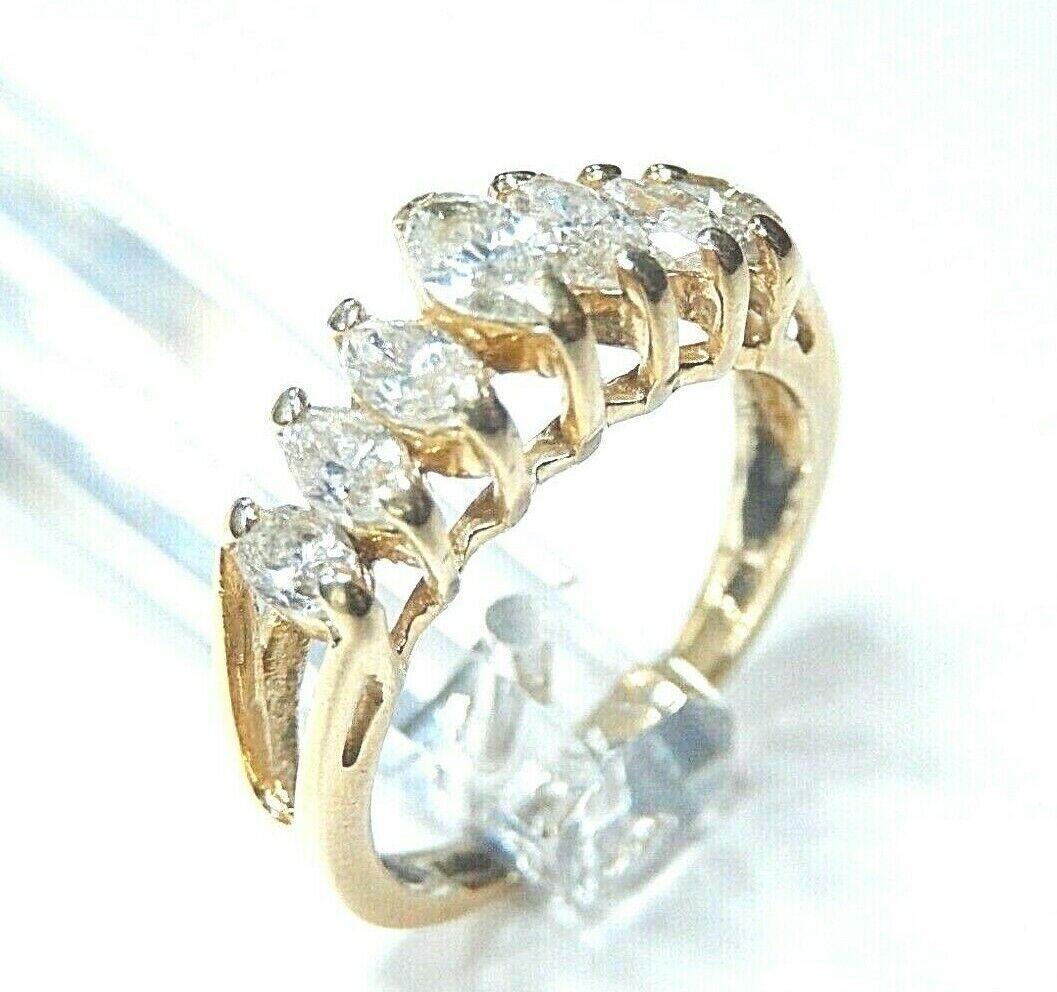 Stamped 14K Seven Marquise Shape Stones Testing as Diamonds Pyramid Ring