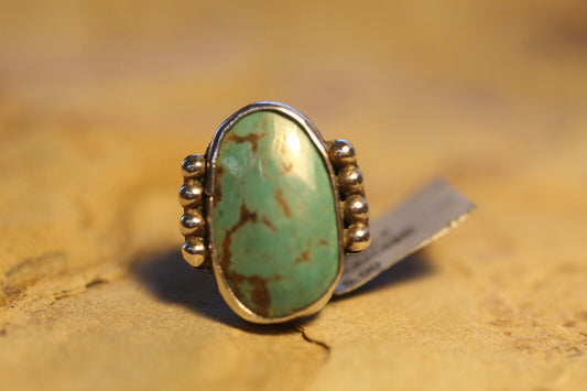 *VINTAGE*   Native American Sterling Silver Green Turquoise Ring Sz 5