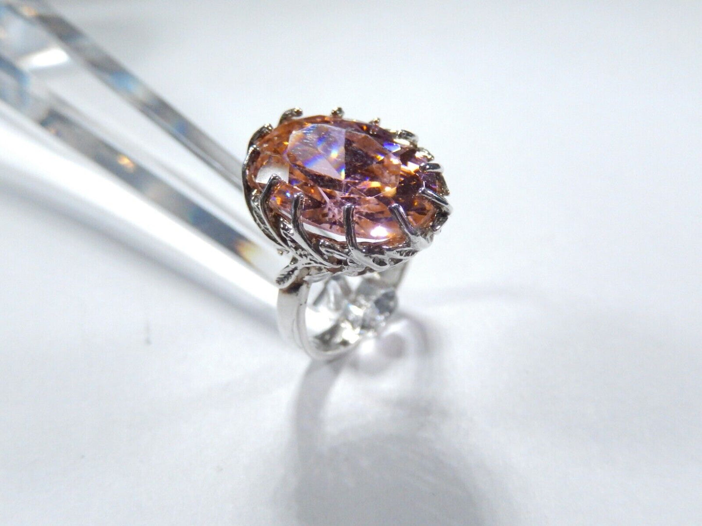 HUGE-  .925 Sterling Silver 13.0 CT Statement Ring Pink CZ Cocktail Ring sz 8