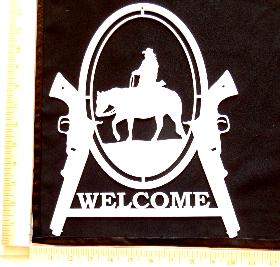 ~NEW~ 14ga. "WESTERN PISTOL GUNS & COWBOY"  White Metal Wall Art - 12" x 9.5"