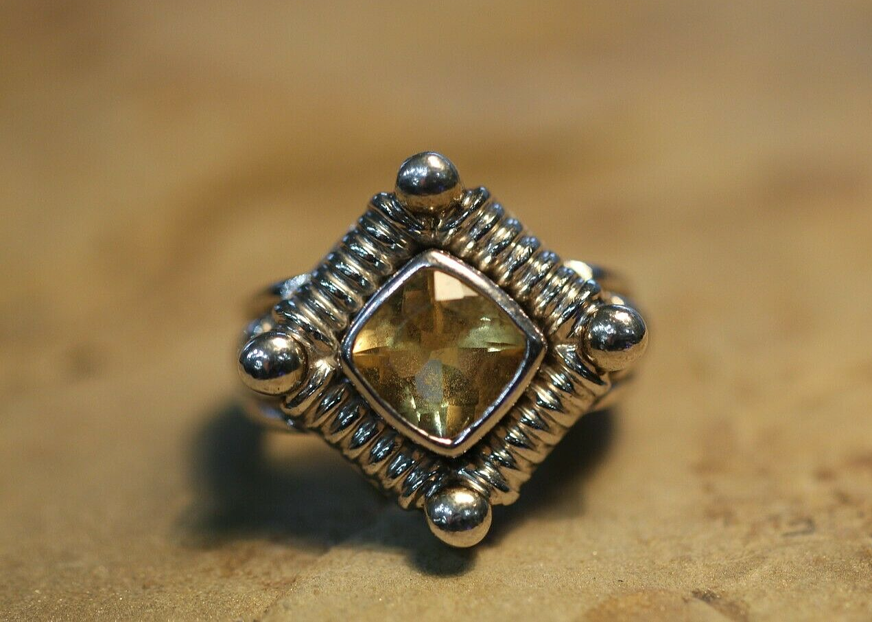 VINTAGE  *SIGNED*  Designer Sterling Silver Citrine Heavy Ring Size 7.25