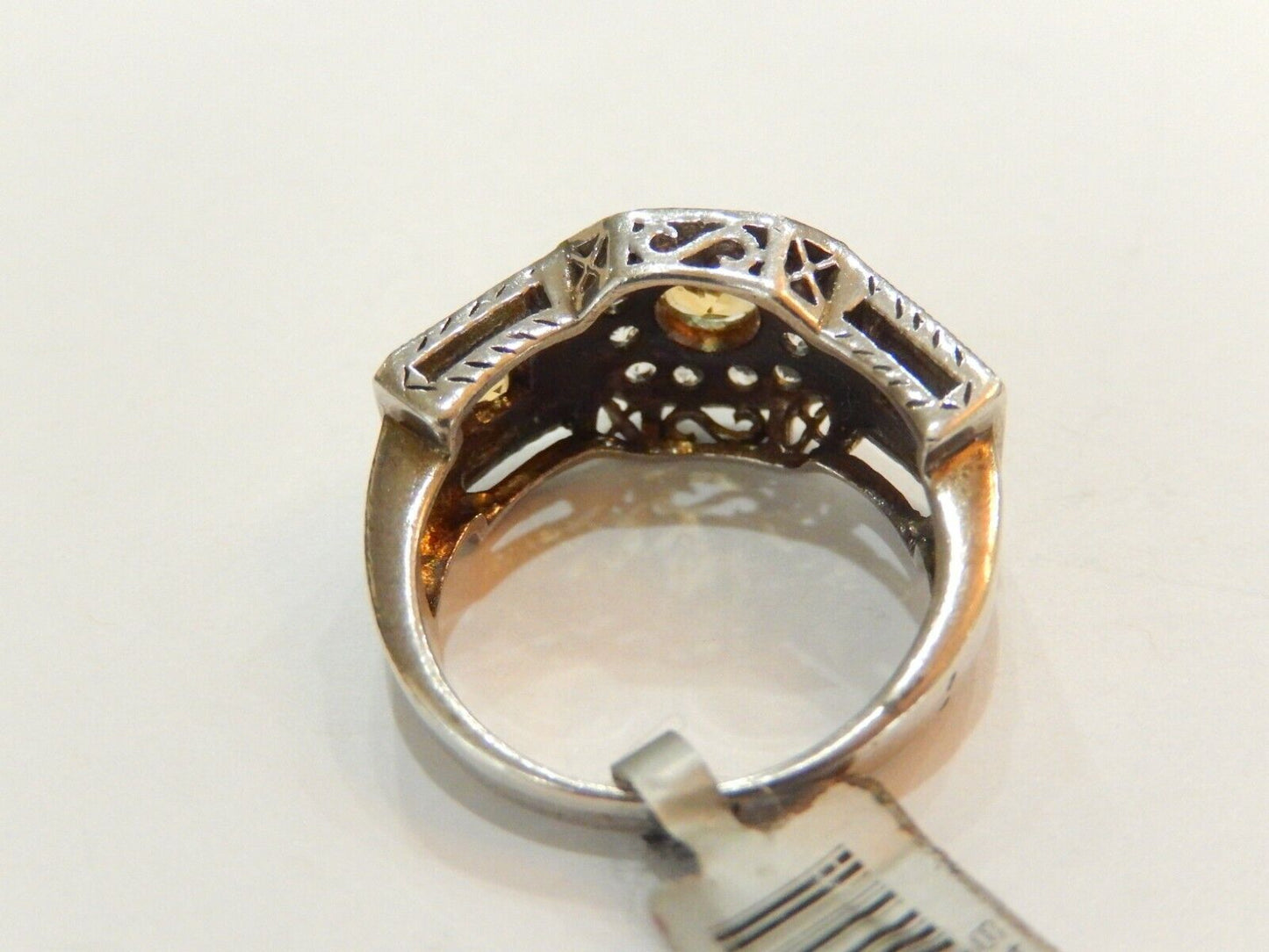 *VINTAGE* Gorgeous Vintage Art Deco  Sterling Silver Citrine & Cz  Ring SZ 9.25