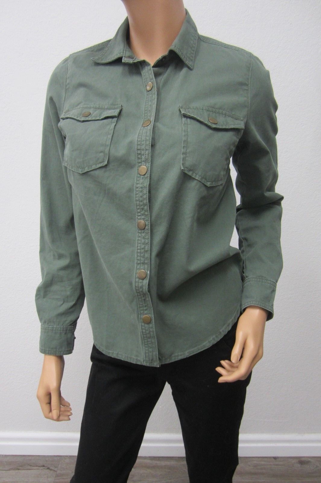 MINTWomens Trendy CUTE Forever 21Military Style Button Down Denim Green Top Sz S